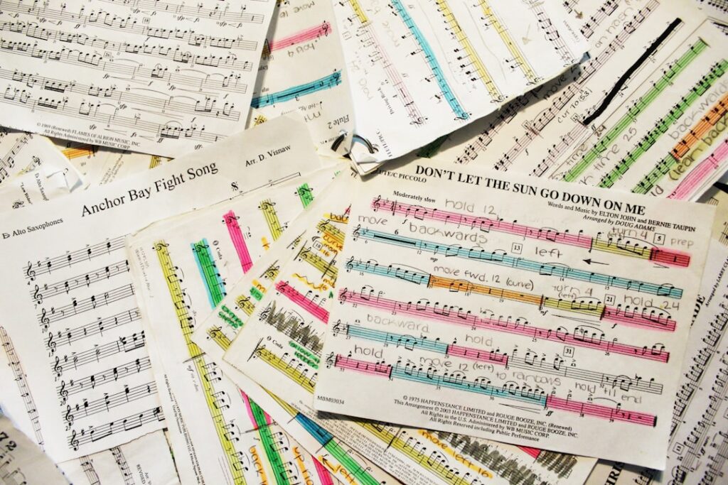 music sheets lying on the floor