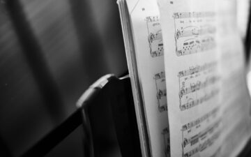 Sheet music on a stool